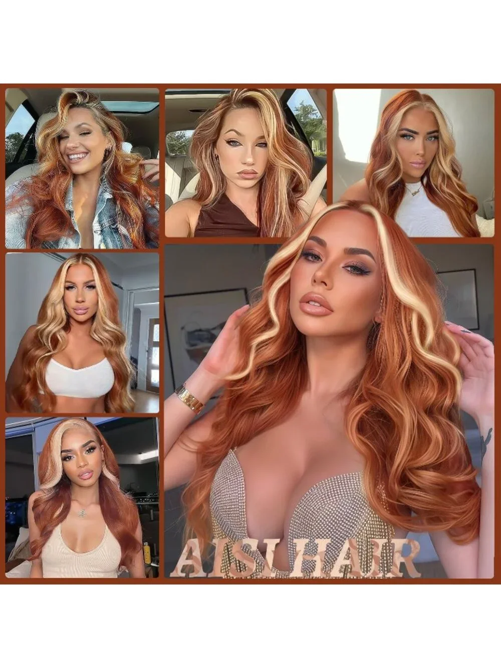 Women's Ginger Blonde Lace Hairline 26 Inch Synthetic Heat Resistant Wavy Wigs